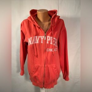Too Cool Athletic  Vintage Navy Pier Chicago Zip Hoodie Sweatshirt embroidered